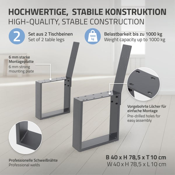 ML-Design 2 Stück Bankbeine aus Stahl massiv 40x78,5cm Anthrazit stabil wetterfest rostfrei Bankgestell aus Metall mit Rückenlehne für Außenbereich DIY Gartenbank Bankkufen Bankfüße Parkbank Sitzbank