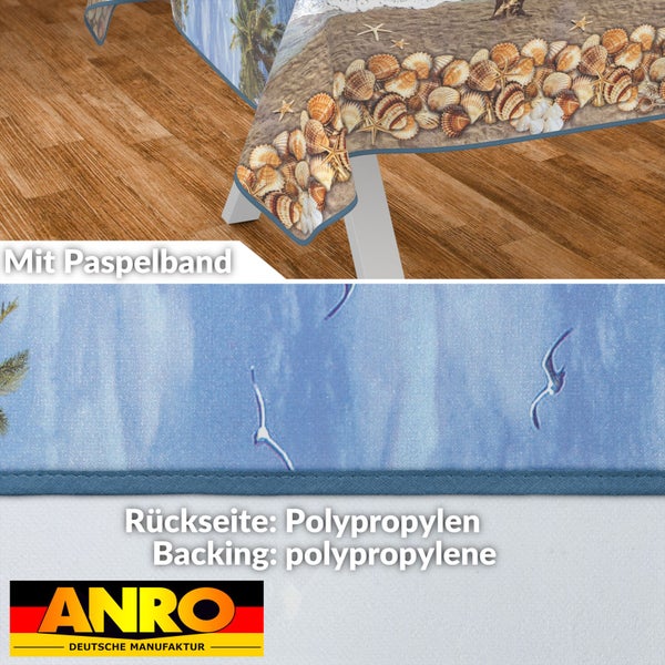 Tischdecke mit Strandmotiv, Paspelband und Polypropylen-Rückseite