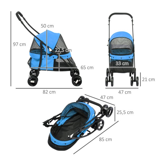PawHut Hundewagen, 82L x 47B x 97H cm, Oxford-Gewebe, Stahl, Blau