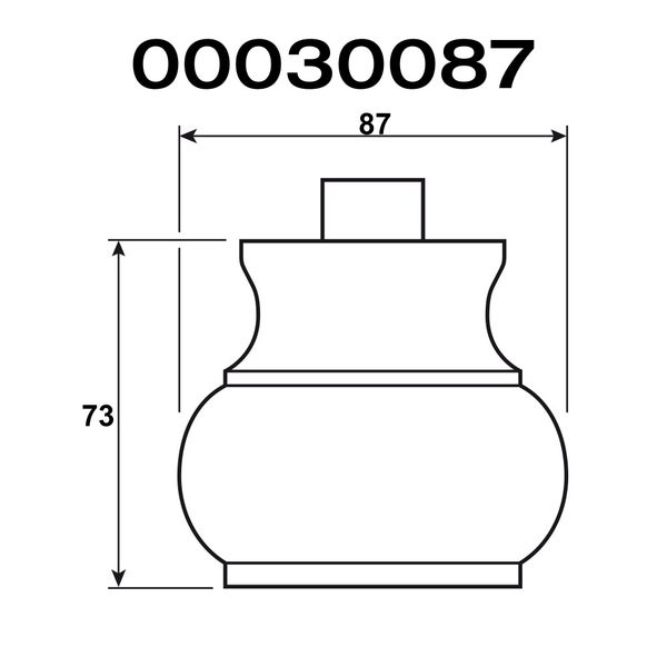 Technische Zeichnung eines Möbelbeins mit den Maßen 87 mal 73 Millimeter