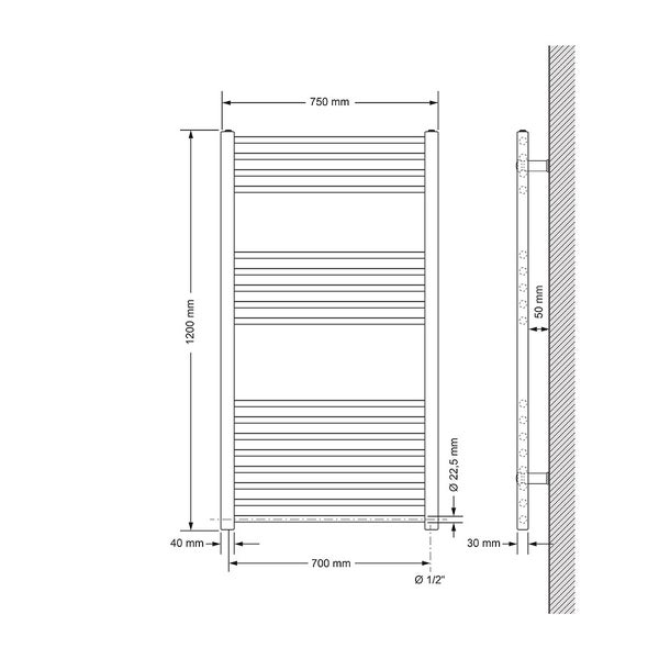 LuxeBath Elektrischer Badheizkörper Sahara 750x1200 mm Anthrazit gerade Seitenanschluss & Heizstab 1200W Thermostat & Digitalanzeige, Handtuchheizkörper mit Heizpatrone Handtuchwärmer Handtuchtrockner