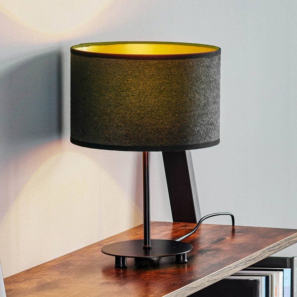 Euluna Tischlampe Golden Roller (Modern) in Schwarz aus Textil (1 flammig, E14) - Tischleuchte Schreibtischlampe Nachttischlampe Wohnzimmerleuchte