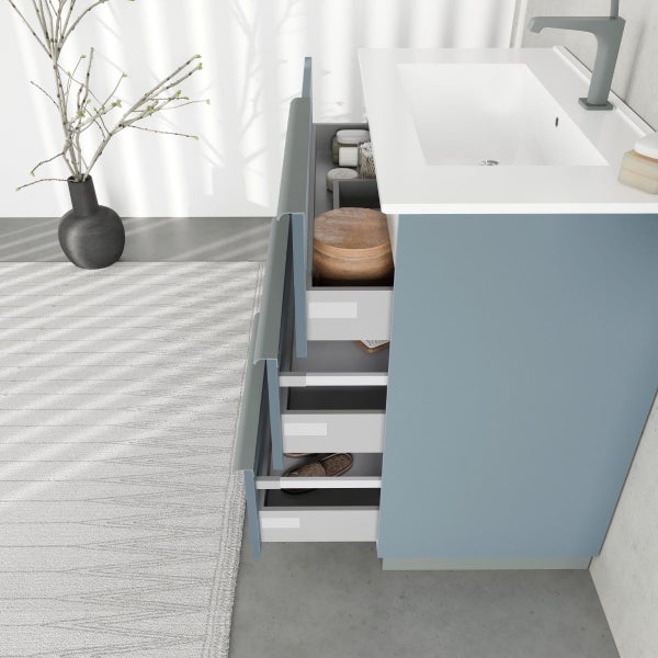 Bodenstehendes Badmöbel – Set mit 3 Schubladen, himmelblau matte Ausführung, 80cm | New York