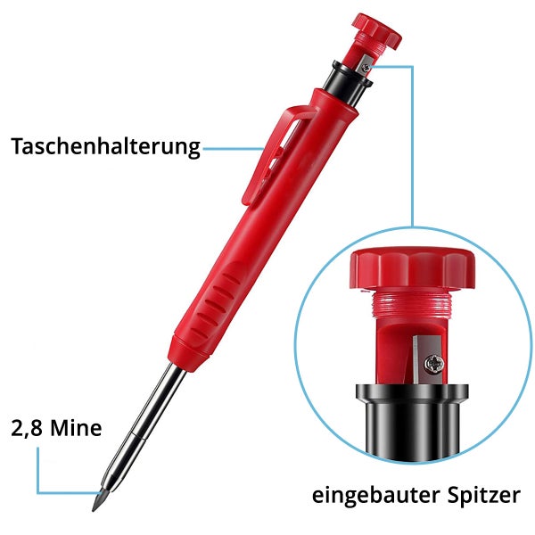 STAHLWERK Tieflochmarker Bleistift 4er Set 36 Ersatzminen integriertem Spitzer