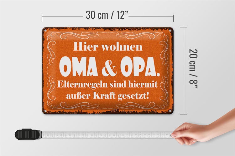 Blechschild Spruch 30x20cm hier wohnen Oma & Opa