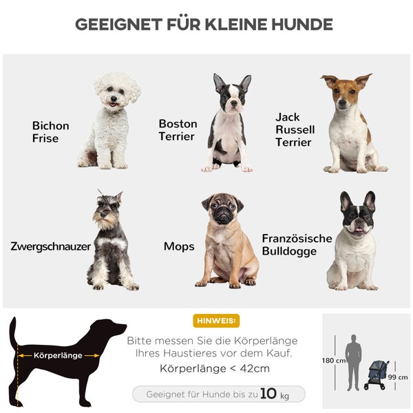 PawHut Hundewagen, faltbarer Hundebuggy, Hundetrolley mit Kissen, Katzenbuggy, Katzenwagen mit 4 Rädern, Netzfenster, Stauraum für kleine Hunde, Katzen, 600D Oxford, Marineblau