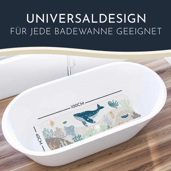 Homerella® Badewannenmatte rutschfest Kinder - 100% BPA frei Inkl. 2 Haken zum Aufhängen 100x40cm - Antirutschmatte Badewanne Baby hautsensitiv, schimmelresistent - Badematte rutschfest
