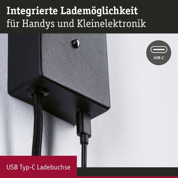 Integrierte USB Typ-C Ladebuchse für Mobiltelefone und Kleinelektronik an einem Wandgehäuse.