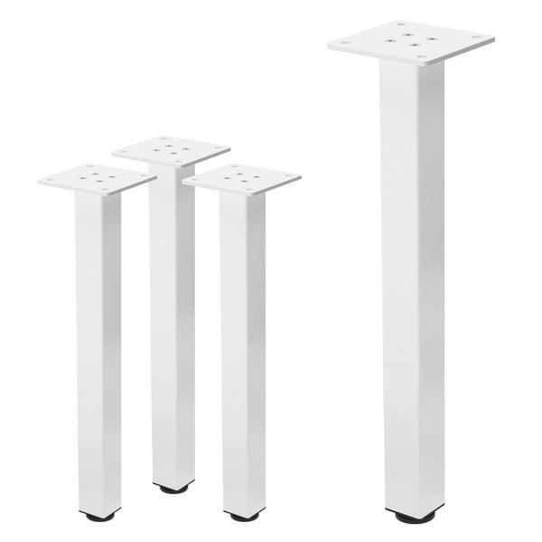 ML-Design 4er Set Tischbeine I-Design 42 cm, Weiß glänzend, aus pulverbeschichtetem Stahl, eckig, Vierkantprofil 4x4 cm, Höhenverstellbare Möbelfüße 1-4 cm, Möbelbeine für Couchtische, Bänke, TV-Möbel