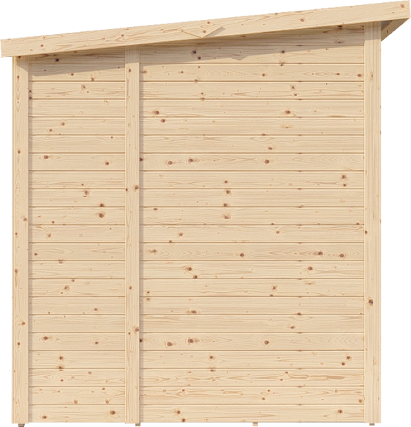 Wandelement für Gartenhaus aus Holz mit Pultdach.