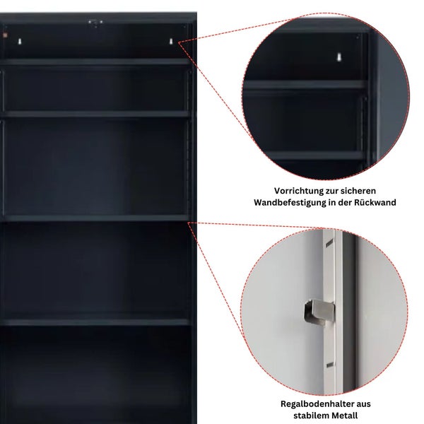 PROREGAL Stahlschrank Bee 4 Fachböden HxBxT 195 x 92 x 50 cm Pulverbeschichtetes & Verstärktes Fachbodenmaterial Anthrazit & Anthrazit