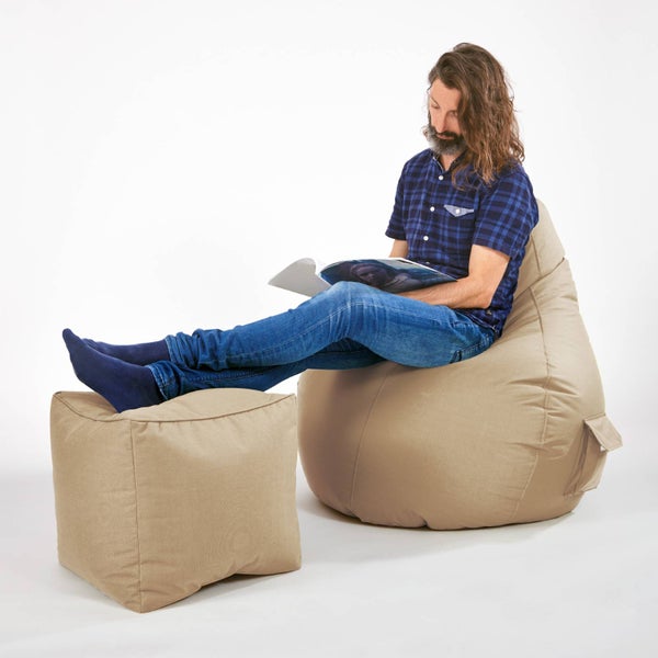 Green Bean Sitzsack-Hocker 40x40x40cm mit EPS-Perlen Füllung - Fußhocker Fußkissen Sitz-Pouf für Sitzsäcke - Bodenkissen für Kinder und Erwachsene - Fußablage Sitzkissen Sitzhocker Beige