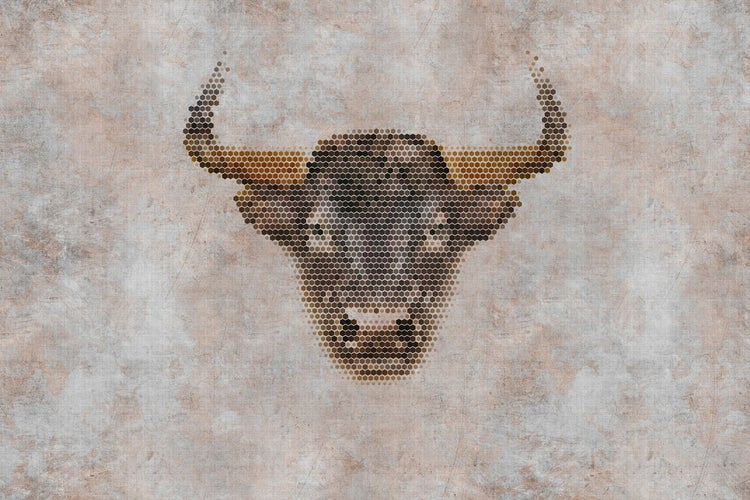 Dekorative Wandgestaltung mit Stier-Motiv aus sechseckigen Mosaiksteinen