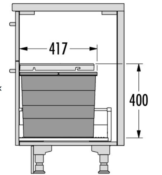 Technische Zeichnung eines Unterschranks mit den Maßen 417 mal 400