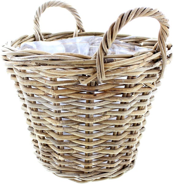 Dekoleidenschaft Pflanzkorb Rattan groß, Ø 40x30 cm Blumentopf, Pflanztopf, Pflanzkübel für Draußen, Blumenkübel