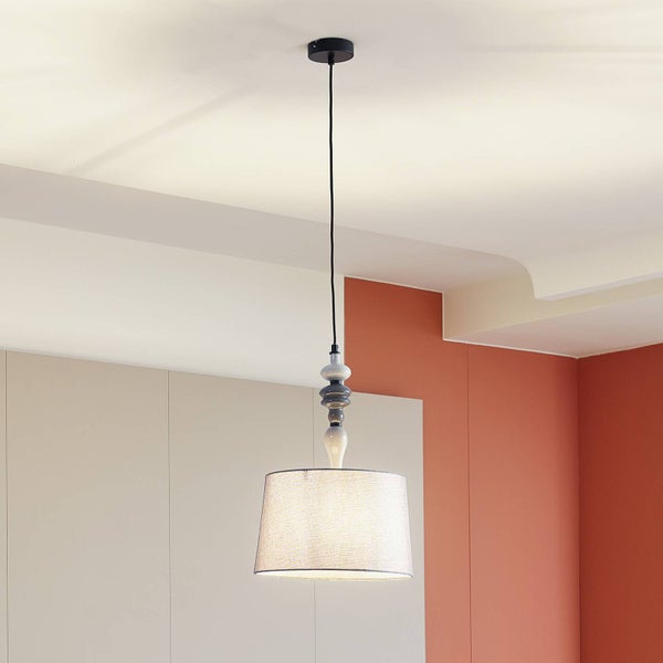 Lindby Pendelleuchte Haldorin (Landhaus, Vintage Rustikal) (1 flammig E27) - Textil Hängeleuchte Esstischlampe Hängelampe Wohnzimmerleuchte