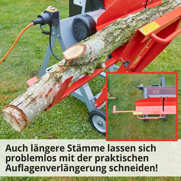 Brennholzsäge mit liegendem Holzstamm für Brennholz