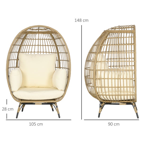 Outsunny Rattansessel in Korbform, Rattanstuhl mit Sitzkissen, 105 x 90 x 148 cm, Metall, Khaki