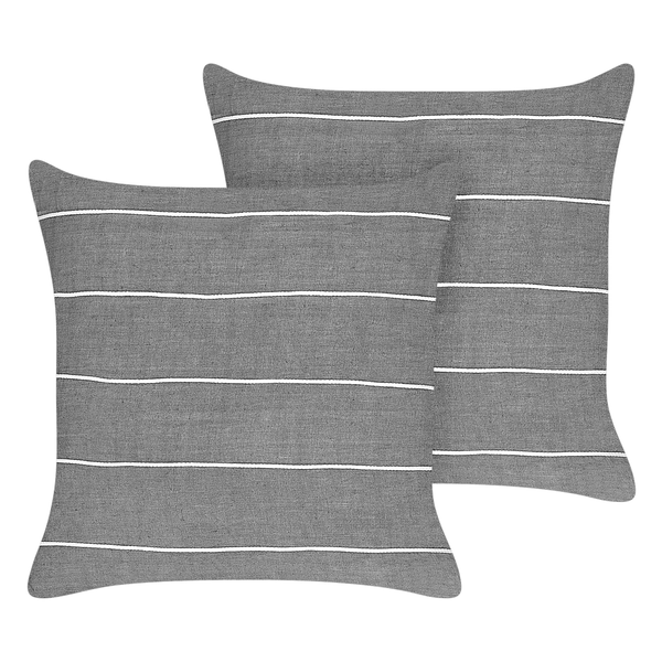Dekokissen 2er Set MILAS Leinen 50 x 50 cm Grau Streifenmuster