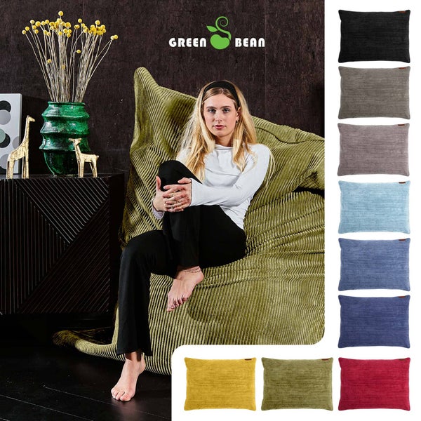 Green Bean XXL Sitzsack aus Cordstoff 370 Liter EPS-Perlen Füllung - Kuschelig Weich Robust & Waschbarem-Stoff Bodenkissen Liegekissen Sitzkissen - Grün