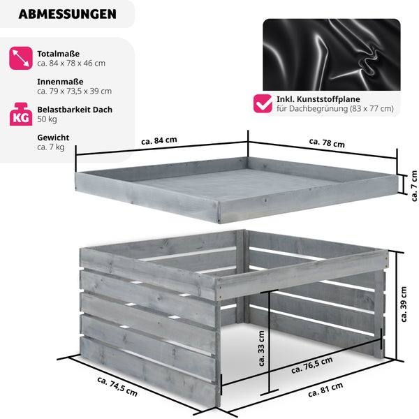 Rasenmäher-Roboter-Garage  tectake Hortus  84 x 78 x 46 cm  gebeizte Kiefernlatten, wetterfest grau