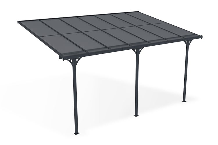 Terrassenüberdachung garten alu Grau KLEO - Höhe verstellbar 435x300x225/270 cm - mit Polycarbonat Dach Grau halbtransparent 6mm Auch Pergola/Carport