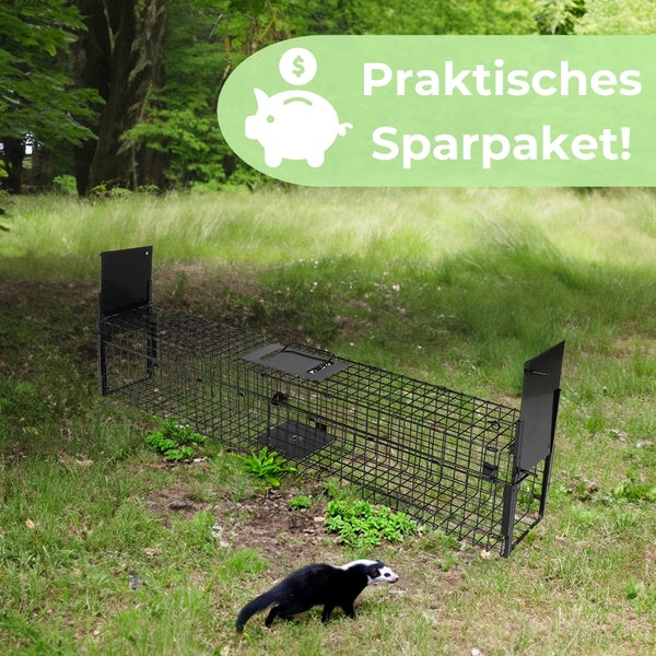 Lebendfalle für Tiere mit einem Iltis im Garten