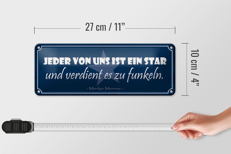 Blechschild Spruch 27x10cm jeder von uns ist ein Star und Dekoration