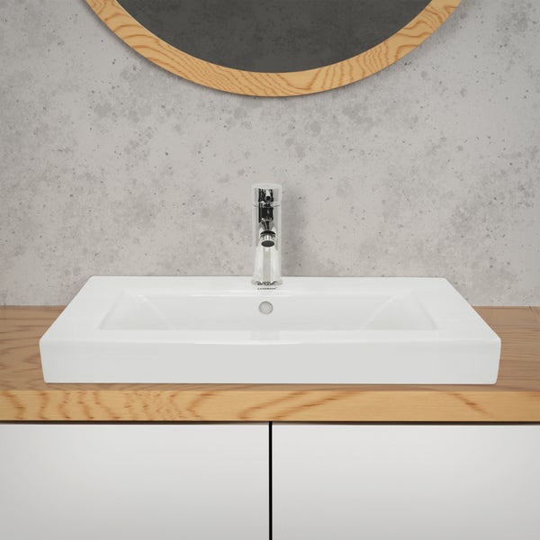 ECD Germany Waschbecken Waschtisch 605 x 465 x 160 mm Keramik Weiß Einbaubecken Einbauwaschbecken Handwaschbecken Einbauwaschtisch Aufsatzwaschbecken Spülbecken Wasserfall Waschschale Waschschüssel
