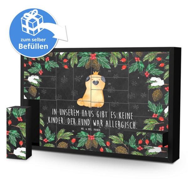Mr. & Mrs. Panda Befüllbarer Adventskalender Mops Krone - Schwarz