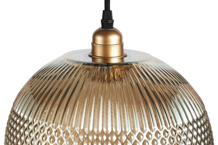 Glaskugel Hängelampe im Retro Design Grau, Pendelleuchte aus Glas Rund 26 cm | Wohnzimmer Esszimmer Leuchte