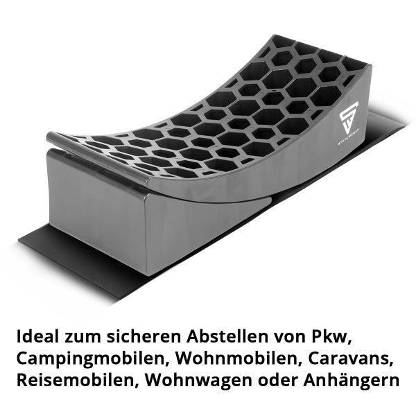 Stahlwerk Logo auf Ausgleichskeil für sicheres Parken von Fahrzeugen