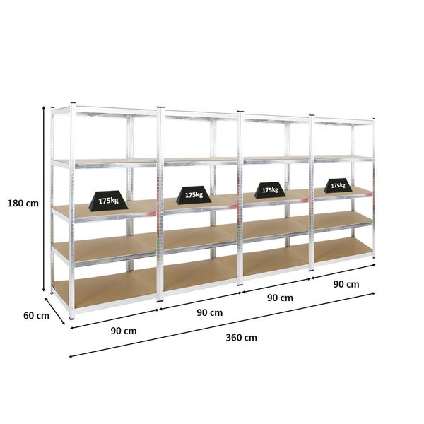 PROREGAL Mega Deal 4x Schwerlastregal Ragnar HxBxT 180 x 90 x 60 cm Fachlast 175 kg Verzinkt