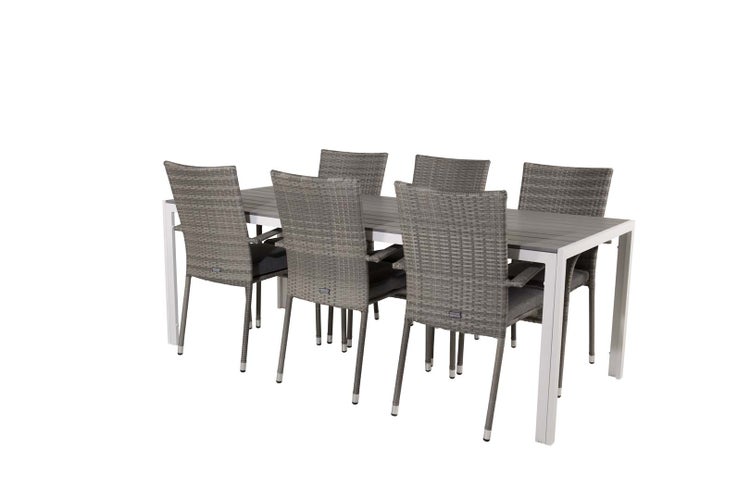 Break Gartenset Tisch 90x205cm grau, 6 Stühle Anna grau. 90 X 205 X 74 cm