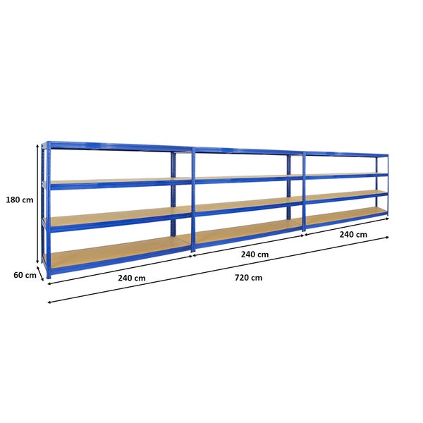 PROREGAL Mega Deal 3x Schwerlastregal Dino HxBxT 180 x 240 x 60 cm Fachlast 450 kg Blau