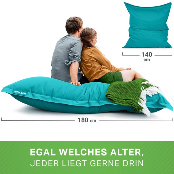 Green Bean Sitzsack XXL 140x180cm 380 Liter Kinder & Erwachsene Bean Bag EPS Perlen Füllung Riesensitzsack Groß Draußen Outdoor Liegekissen Waschbar Wetterfest Lounge Sitzkissen Bodenkissen Türkis