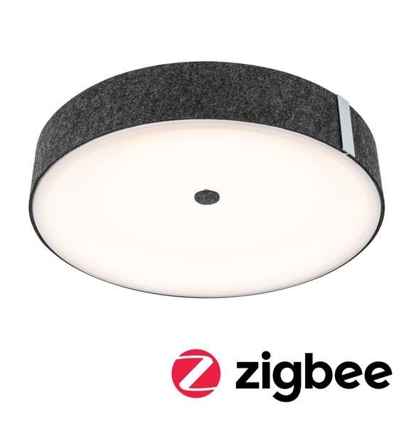 Runde Deckenleuchte mit Filzstruktur und Zigbee Logo