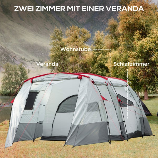 Outsunny Campingzelt für 8 Personen, mit Schlafkabine, 510L x 240B x 180H cm, PE, Polyester, Fiberglas, Grau