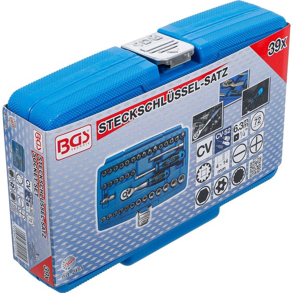 BGS Steckschlüssel-Satz Gear Lock Antrieb 6,3 mm (1/4) 39tlg. - 2151