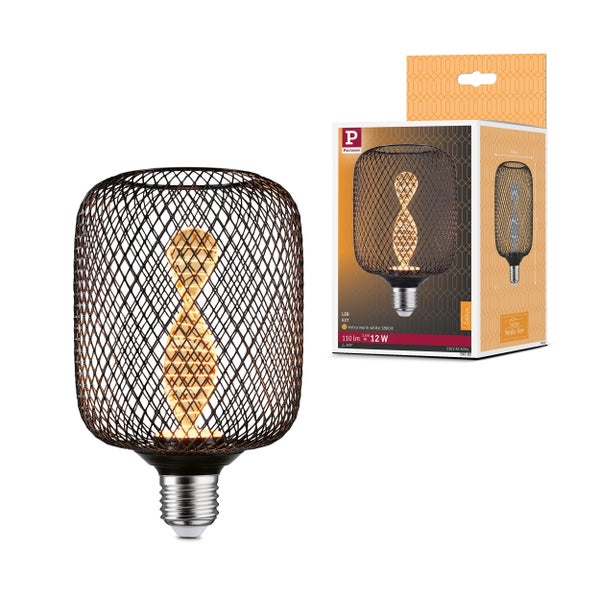 LED Filamentlampe mit dekorativem Gitterkorb und E27 Fassung