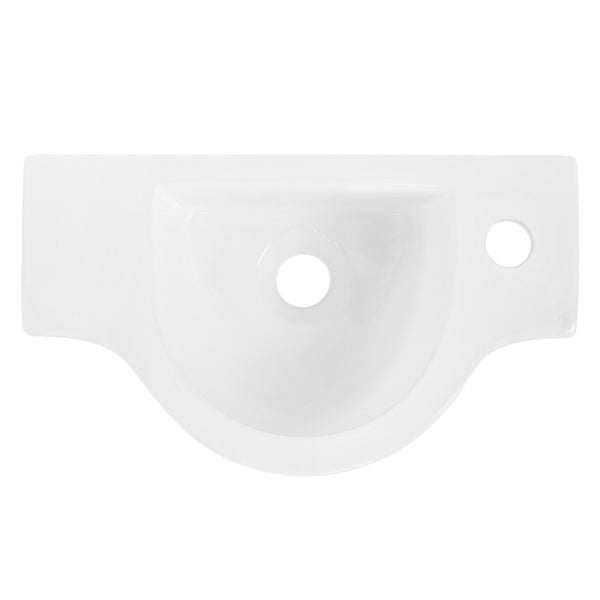 ML-Design Waschbecken Keramik Weiß, 44,5x25,5x12 cm mit Ablaufgarnitur Silber, Oval, Hahnloch rechts, Wandmontage, Aufsatzwaschbecken, Waschtisch Waschschale Waschplatz Handwaschbecken, für Badezimmer
