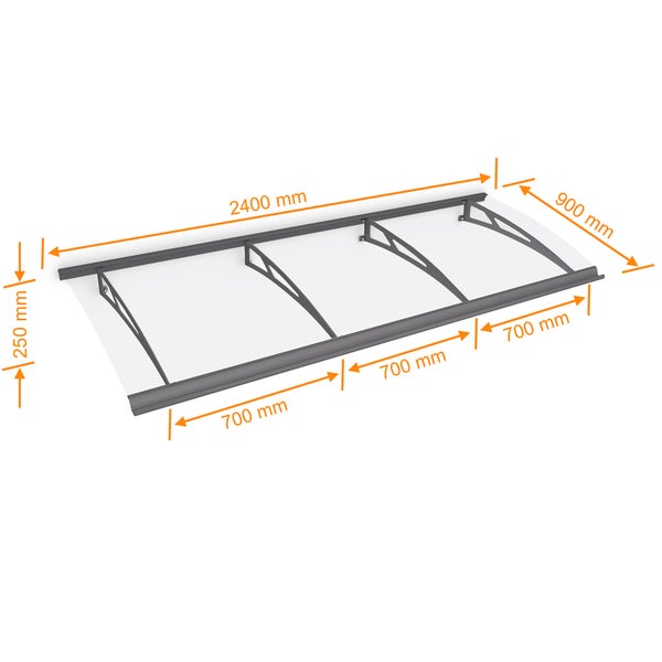 Vordach Haustürdach anthrazit Polycarbonat klar 2400x900 Überdachung Türdach