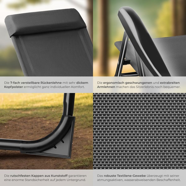 Campingstuhl tectake Müritz Belastbarkeit 120 kg, 57 x 65 x 112 cm klappbar anthrazit