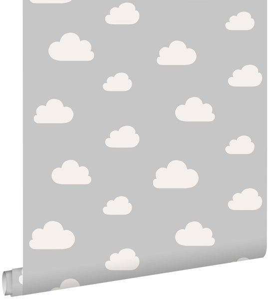 ESTAhome Tapete kleine Wolken Grau - 53 cm x 10.05 m - 139560