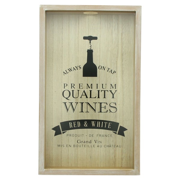 Rechteckiges Wandbild aus Holz mit schwarzem Weinmotiv und Aufschrift Premium Quality Wines.