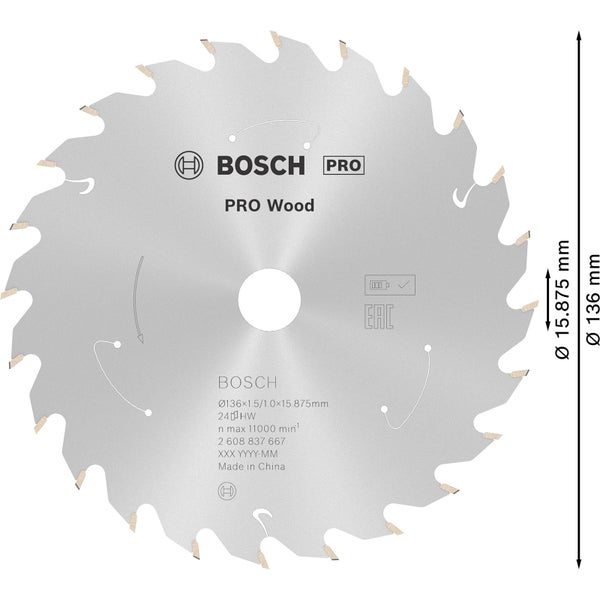 Bosch Pro Holzsägeblatt mit einem Durchmesser von 136 Millimeter