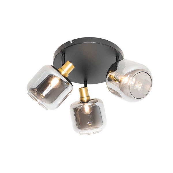 Deckenleuchte mit drei Leuchten aus Glas und Metall