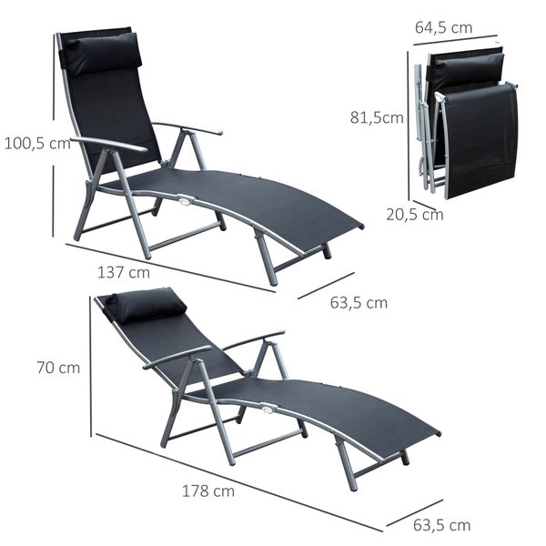 Outsunny Sonnenliege, Gartenliege, klappbar, mit Kissen, 137 x 63,5 x 100,5 cm, Metall+Stoff, Schwarz