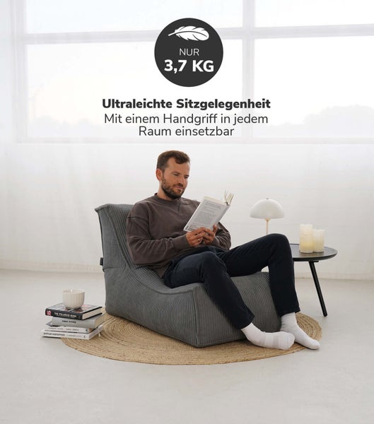 mokebo Sitzsack aus Cord 'Der Gelassene', Bean Bag, Relaxliege oder Bodenkissen in Anthrazit