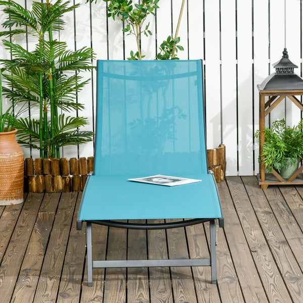 Outsunny Sonnenliege, Liegestuhl mit Rollen, Relaxliege mit verstellbarer Rückenlehne, 195 x 165 x 102 cm, Polyester, Alu, Blau